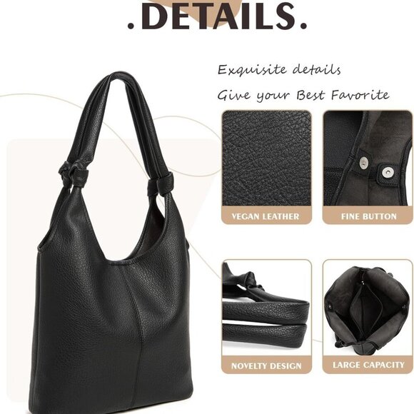 Vegan Leather Hobo Purse Set Slouchy Shoulder Bag Clutch Small Purse for Women - Picture 5 of 6